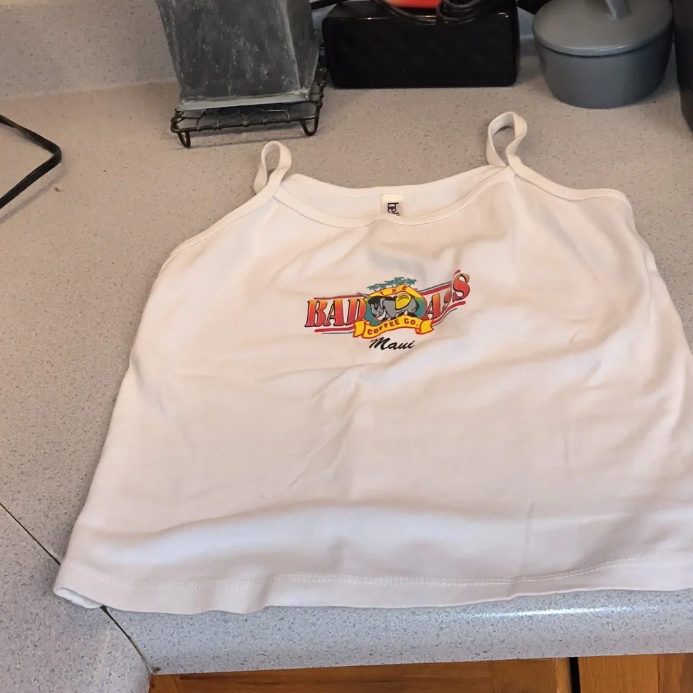 bella Brand Women's Bad Ass Coffee Co. Maui, Hawaii White Tank W/Donkey-NWOT - Picture 4 of 8
